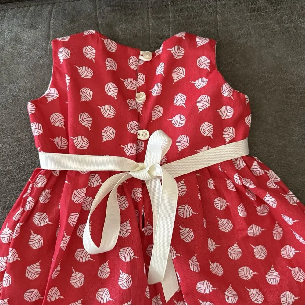 Baby Girl Dress 6-12 Months Red White Print Ribbon Sleeveless Cute - Picture 11 of 12